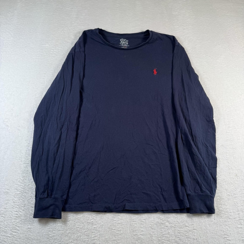 Polo Ralph Lauren Shirt Mens Large Blue Long Sleeve Crewneck Red Pony Logo Tee